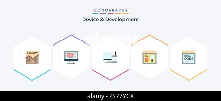 Device And Development 25 Flat icon pack including internet . education. computer . search. browser Stock Vector