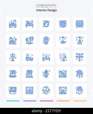 Creative Interior Design 25 Blue icon pack  Such As time. pet. paper. fish. decoration Stock Vector
