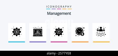 Management Glyph 5 Icon Pack Including . management. management. group. time management. Creative Icons Design Stock Vector