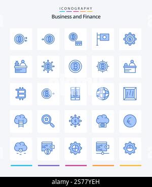 Creative Finance 25 Blue icon pack  Such As cashier. bitcoin. flag. manager. concierge Stock Vector
