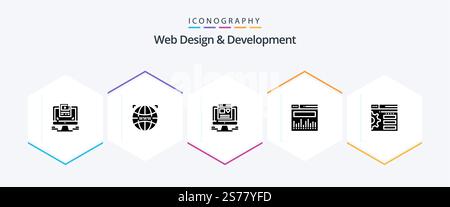 Web Design And Development 25 Glyph icon pack including web. analytics . designing . web Stock Vector