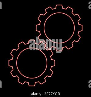 Neon two gears gearwheel cog set Cogwheels connected in working mechanism red color vector illustration image flat style light. Neon two gears gearwheel cog set Cogwheels connected in working mechanism red color vector illustration image flat style Stock Vector