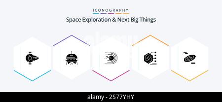 Space Exploration And Next Big Things 25 Glyph icon pack including life. examination. asteroid. biochemical. space Stock Vector
