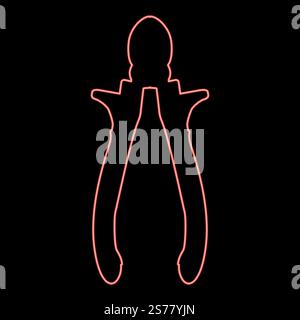 Neon cutting pliers side cutter hand tools for cutting wires red color vector illustration image flat style light. Neon cutting pliers side cutter hand tools for cutting wires red color vector illustration image flat style Stock Vector