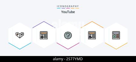 Youtube 25 FilledLine icon pack including document. basic. help. camera. basic Stock Vector