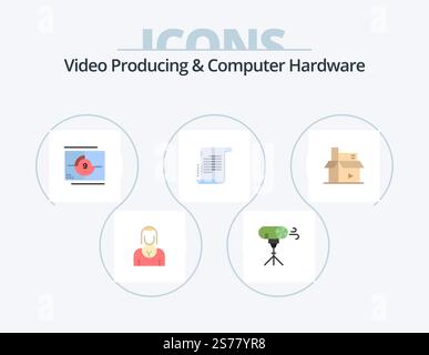 Video Producing And Computer Hardware Flat Icon Pack 5 Icon Design. screenplay. novel. special. decree. opening Stock Vector