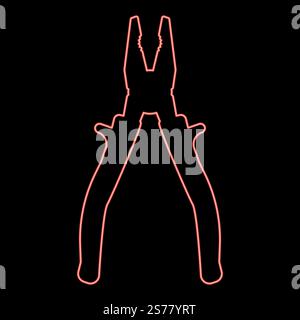 Neon pliers tool red color vector illustration image flat style light. Neon pliers tool red color vector illustration image flat style Stock Vector
