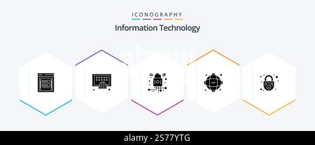 Information Technology 25 Glyph icon pack including network. database. phone. data. network Stock Vector