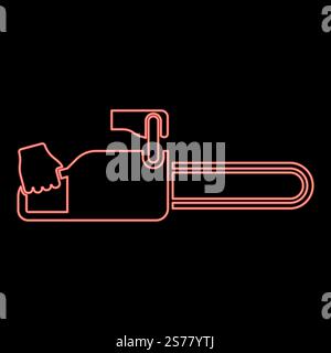 Neon chainsaw in hand lumberjack woodcutter red color vector illustration image flat style light. Neon chainsaw in hand lumberjack woodcutter red color vector illustration image flat style Stock Vector