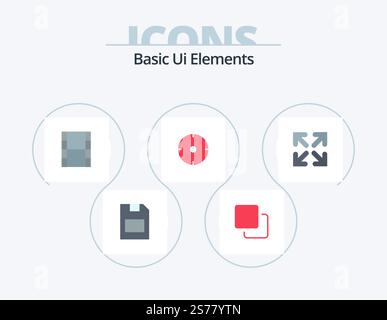 Basic Ui Elements Flat Icon Pack 5 Icon Design. move. arrow. video. aim. target Stock Vector