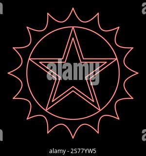 Neon star in circle with sharp edges red color vector illustration image flat style light. Neon star in circle with sharp edges red color vector illustration image flat style Stock Vector