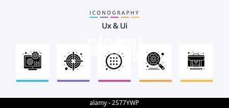 Ux And Ui Glyph 5 Icon Pack Including creator. article. control. settings. gear. Creative Icons Design Stock Vector