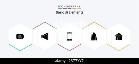 Basic Ui Elements 25 Glyph icon pack including house. building. mobile. buy. hand bag Stock Vector