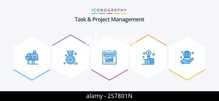 Task And Project Management 25 Blue icon pack including business. hand. graph. smart. hand Stock Vector