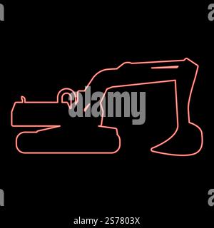 Neon excavator silhouette Special equipment Dusty digger Building machine red color vector illustration image flat style light. Neon excavator silhouette Special equipment Dusty digger Building machine red color vector illustration image flat style Stock Vector