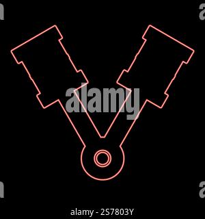 Neon pistons of engine two items with rods aligned for car crankshaft cylinder camshaft red color vector illustration image flat style light. Neon pistons of engine two items with rods aligned for car crankshaft cylinder camshaft red color vector illustration image flat style Stock Vector