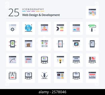 Web Design And Development 25 Flat Color icon pack including security. web. web design. user. setting Stock Vector