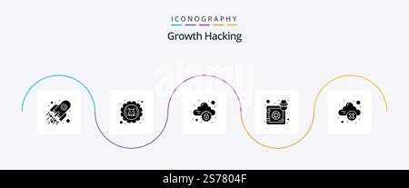 Hacking Glyph 5 Icon Pack Including lock. hacker. settings. deposit. internet Stock Vector