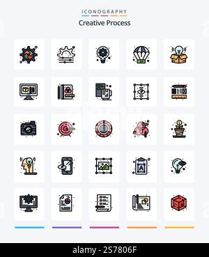 Creative Creative Process 25 Line FIlled icon pack  Such As process. modeling. process. process. big idea Stock Vector