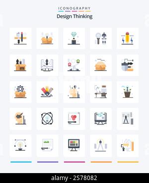 Creative Design Thinking 25 Flat icon pack  Such As design. . idea. value. jewel Stock Vector