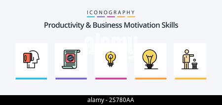 Productivity And Business Motivation Skills Line Filled 5 Icon Pack Including off. distractions. procrastination. avoid. organization. Creative Icons Design Stock Vector