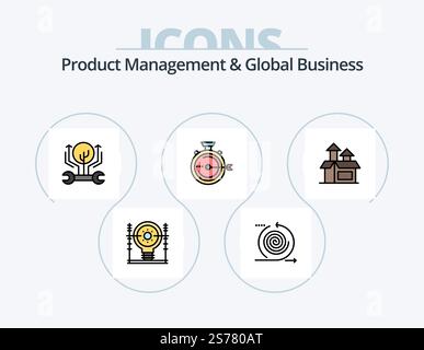 Product Managment And Global Business Line Filled Icon Pack 5 Icon Design. power. engineering. distribution. energy. product Stock Vector