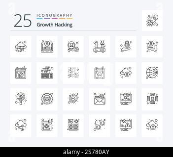Hacking 25 Line icon pack including network. internet. secure. error. private Stock Vector