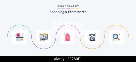 Shopping And Ecommerce Flat 5 Icon Pack Including ecommerce. communication. bookmark. telephone. contact Stock Vector
