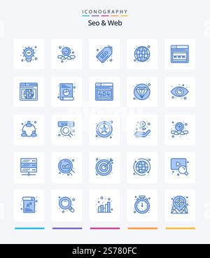 Creative Seo & Web 25 Blue icon pack  Such As webpage. seo. tag. web. internet Stock Vector