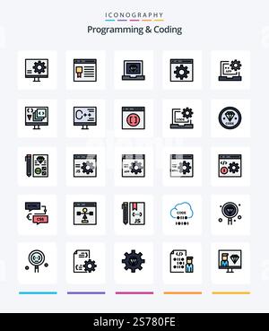 Creative Programming And Coding 25 Line FIlled icon pack  Such As develop. app. page. . development Stock Vector