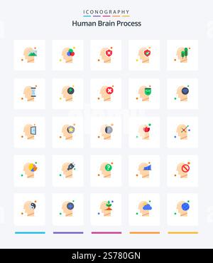 Creative Human Brain Process 25 Flat icon pack  Such As logical. head. color. ecology. protect Stock Vector