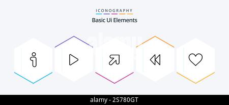 Basic Ui Elements 25 Line icon pack including sign. love. arrow. video. media Stock Vector
