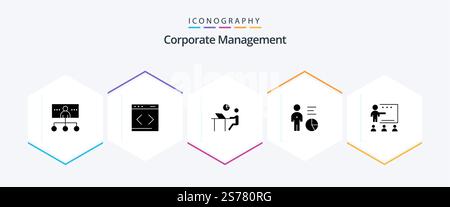 Corporate Management 25 Glyph icon pack including management. data. website. chart. person Stock Vector