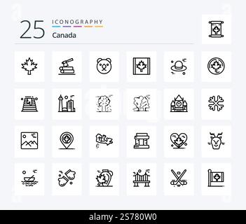 Canada 25 Line icon pack including canada. canada. head. cap. leaf Stock Vector
