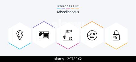 Miscellaneous 25 Line icon pack including . locked. audio. lock. hungry Stock Vector
