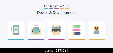 Device And Development Flat 5 Icon Pack Including webcam. on off. printer. switch. setting. Creative Icons Design Stock Vector