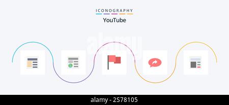 Youtube Flat 5 Icon Pack Including ui. document. basic. right. chat Stock Vector
