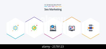 Seo Marketing 25 Flat icon pack including mobile. marketing. marketing. hash tag. promotion Stock Vector