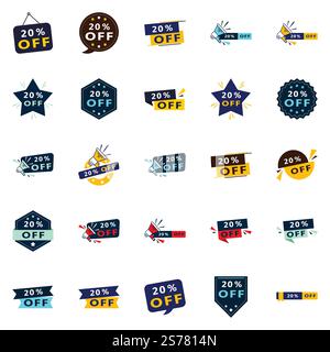 25 Eye-Catching Sale Banners: 20% Off in a Variety of Styles Stock Vector