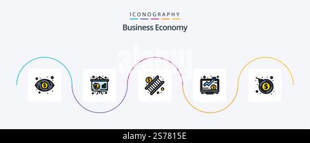 Economy Line Filled Flat 5 Icon Pack Including dollar. bomb explosion. economy. screen. money Stock Vector