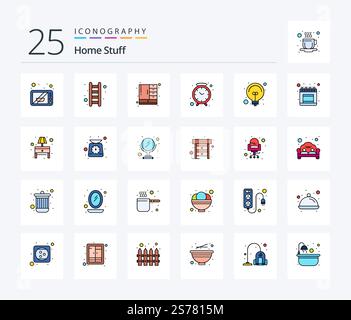 Home Stuff 25 Line Filled icon pack including fancy light. cabinet. watch. clock Stock Vector
