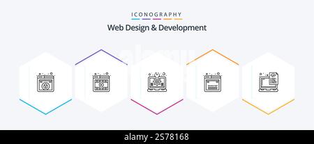 Web Design And Development 25 Line icon pack including device. javascript. creative. development. laptop Stock Vector