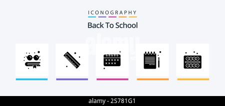 Back To School Glyph 5 Icon Pack Including . school. calendar. painting. notebook. Creative Icons Design Stock Vector