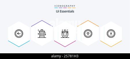Ui Essentials 25 Line icon pack including like. favorite. garbage. snap. interface Stock Vector