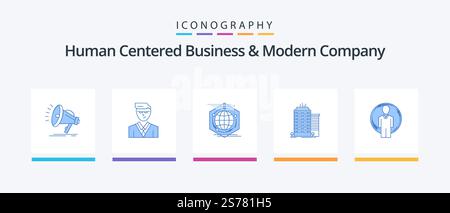 Human Centered Business And Modern Company Blue 5 Icon Pack Including id. top. globe. office. building. Creative Icons Design Stock Vector