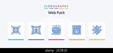 Web Pack Blue 5 Icon Pack Including globe. web. make a website. research. flask. Creative Icons Design Stock Vector