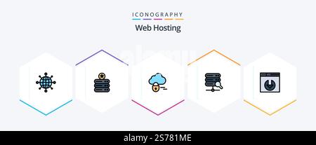 Web Hosting 25 FilledLine icon pack including . server download. lock. server download. search Stock Vector