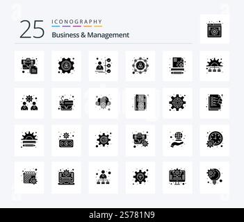 Business And Management 25 Solid Glyph icon pack including seo. content. career. user. affiliate marketing Stock Vector