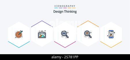 Design Thinking 25 FilledLine icon pack including tools. phone. design. design. search Stock Vector