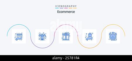 Ecommerce Blue 5 Icon Pack Including clock. online. ecommerce. hand. bag Stock Vector